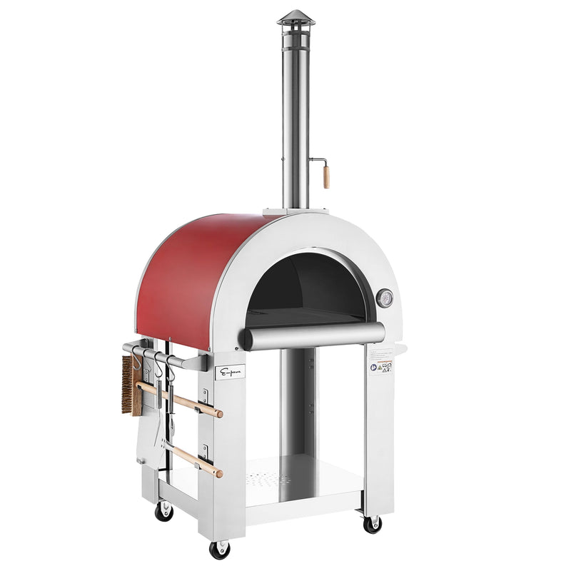 Empava 25 in. Outdoor Wood Fired Pizza Oven in Stainless Steel with Red Accents (PG06)