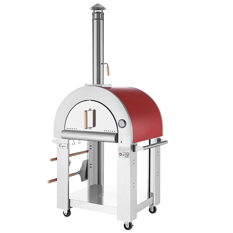 Empava 25 in. Outdoor Wood Fired Pizza Oven in Stainless Steel with Red Accents (PG06)