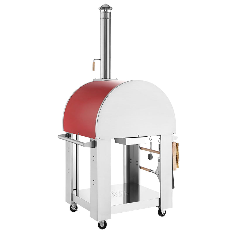 Empava 25 in. Outdoor Wood Fired Pizza Oven in Stainless Steel with Red Accents (PG06)