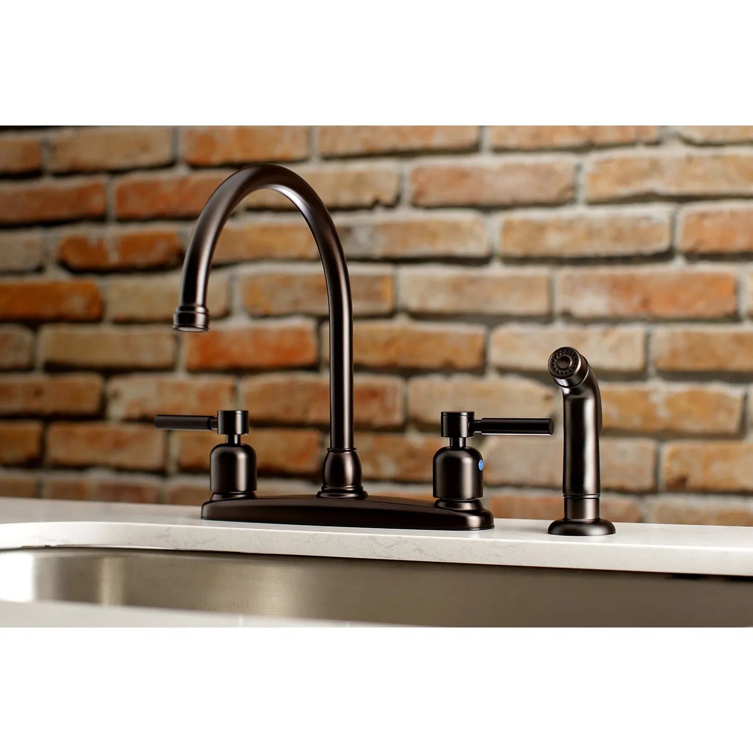 Kingston Brass Concord 8 in. Centerset Kitchen Faucet with Sprayer (FB795DLSP) Oil Rubbed Bronze