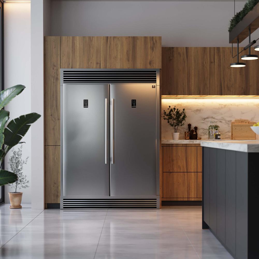 Forno Rizzuto - 60 in. 27.6 cu. ft. Pro-Style Dual Combination Fridge/Freezer Refrigerator in Stainless Steel (FFFFD1933-60S) - white background