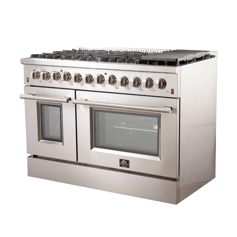 Forno Galiano Professional 48 in. 6.58 cu. ft. Dual Fuel Range with Gas Cooktop and Double Electric Oven in Stainless Steel (FFSGS6156-48)