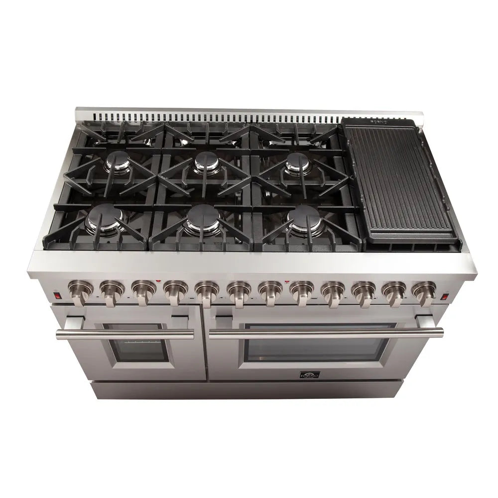 Forno Galiano Professional 48 in. 6.58 cu. ft. Dual Fuel Range with Gas Cooktop and Double Electric Oven in Stainless Steel (FFSGS6156-48)