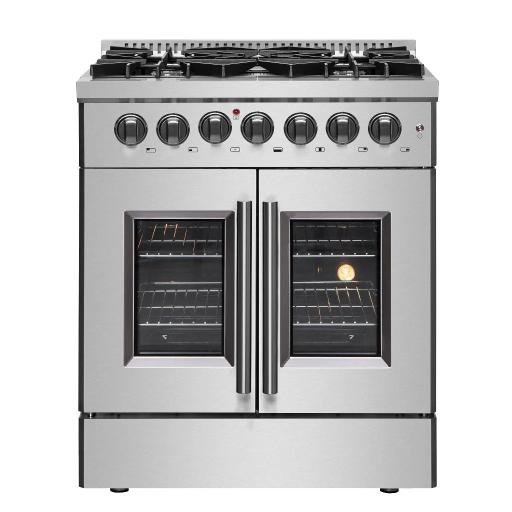 Forno Galiano 30 in. 4.32 cu. ft. French Door Freestanding Dual Fuel Range with Gas Stove and Electric Oven in Stainless Steel (FFSGS6356-30)-