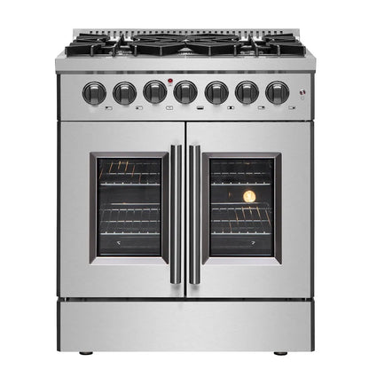 Forno Galiano 30 in. 4.32 cu. ft. French Door Freestanding Dual Fuel Range with Gas Stove and Electric Oven in Stainless Steel (FFSGS6356-30)-
