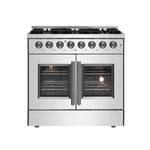 Forno Galiano 36 in. 5.36 cu. ft. French Door Freestanding Dual Fuel Range with Gas Cooktop and Electric Oven in Stainless Steel (FFSGS6356-36) main image.