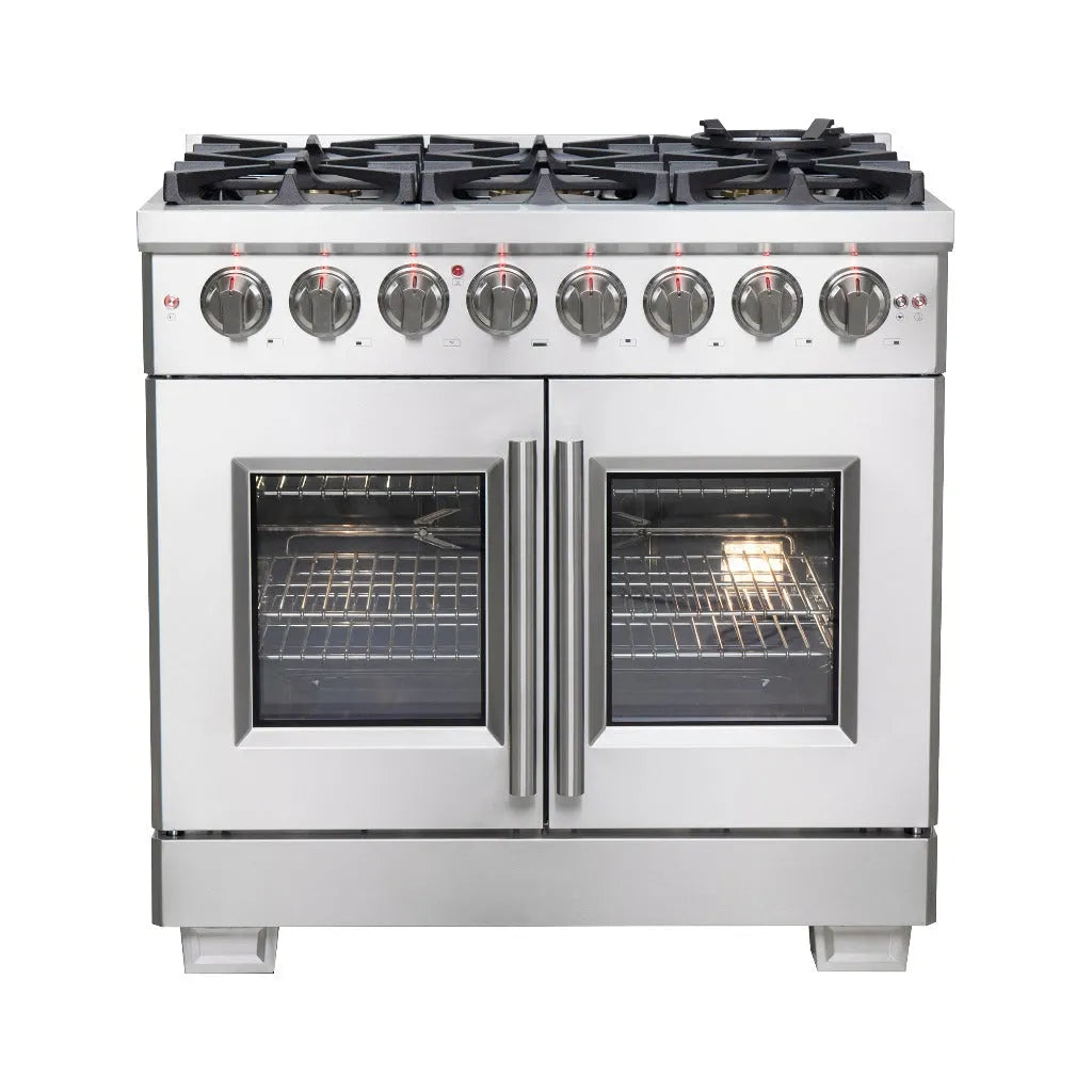 Forno Capriasca 36 in. 5.36 cu. ft. French Door Freestanding Dual Fuel Range with Gas Stove and Electric Oven in Stainless Steel (FFSGS6387-36)-