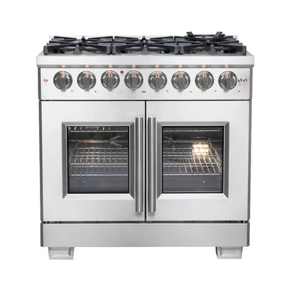 Forno Capriasca 36 in. 5.36 cu. ft. French Door Freestanding Dual Fuel Range with Gas Stove and Electric Oven in Stainless Steel (FFSGS6387-36)-