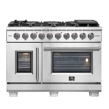 Forno Capriasca 48 in. 6.58 cu. ft. Left Swing Door Freestanding All Gas Range with Double Oven in Stainless Steel (FFSGS6460-48)