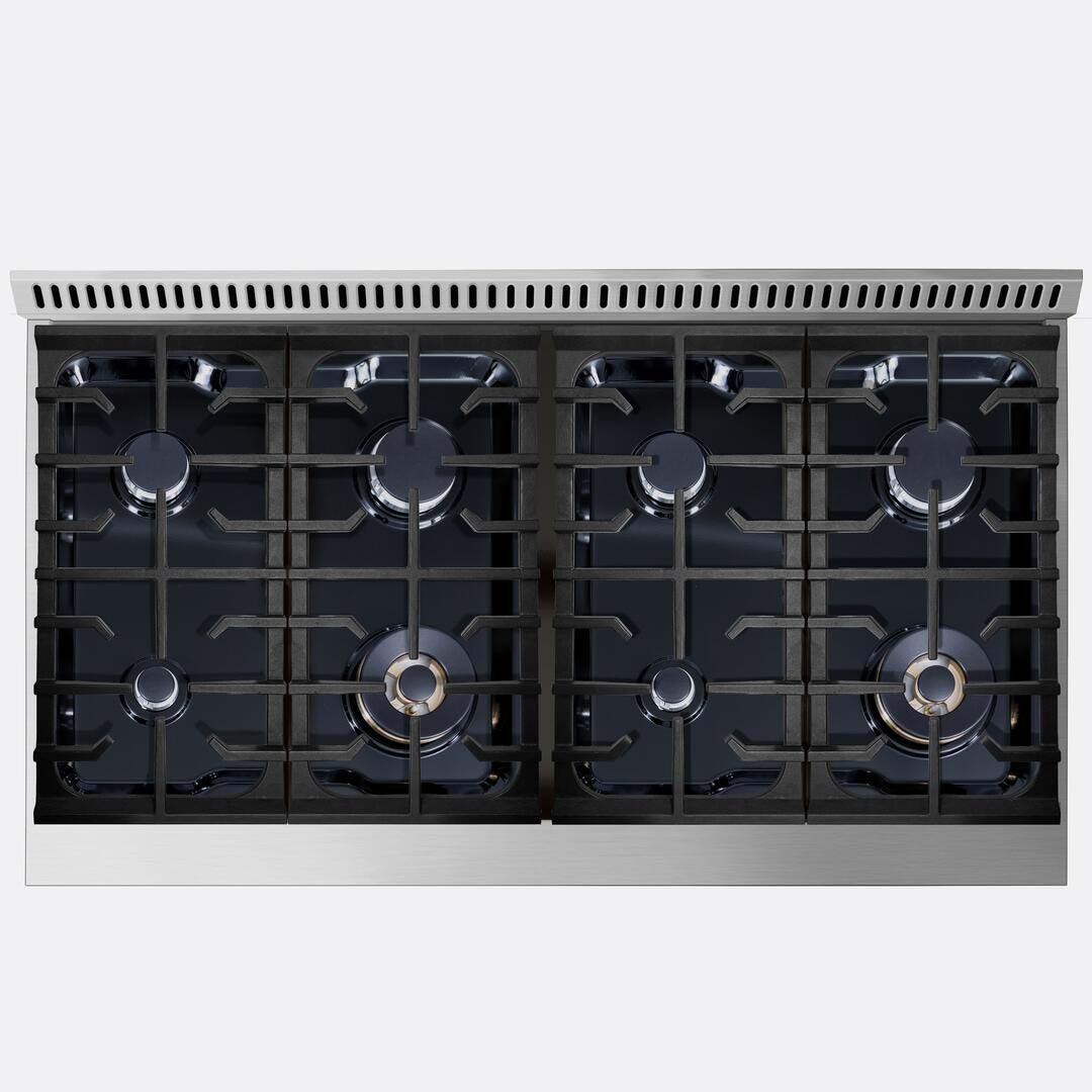 Forté 48 in. 5.53 cu. ft. Freestanding All Gas Range in Stainless Steel 8-burner cooktop from above