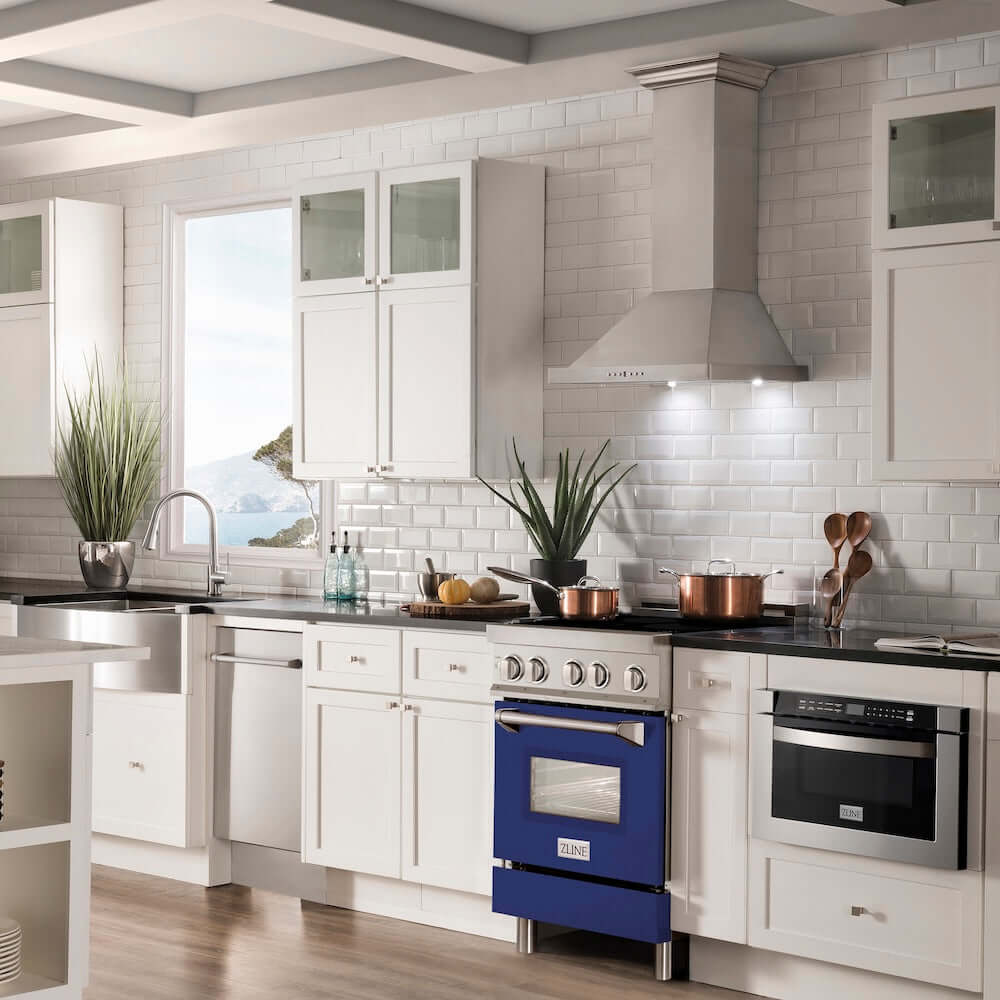 ZLINE 24 in. 2.8 cu. ft. Legacy Induction Range with 4 Element Cooktop and Electric Oven in Stainless Steel and Blue Gloss Door, Open Box-Good Condition