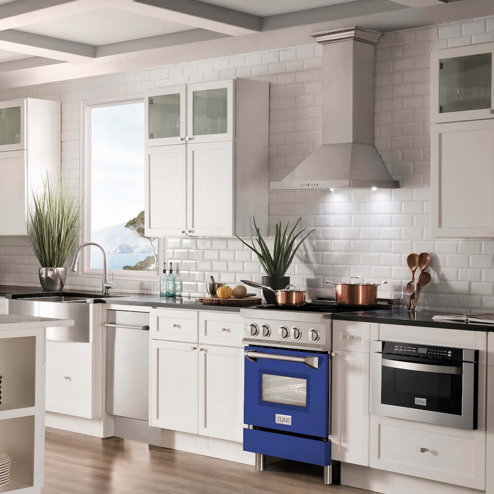 ZLINE 24 in. 2.8 cu. ft. Legacy Induction Range with 4 Element Cooktop and Electric Oven in Stainless Steel and Blue Matte Door, Open Box-Good Condition