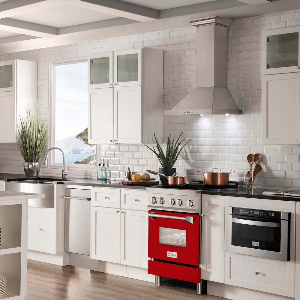 ZLINE 24 in. 2.8 cu. ft. Legacy Induction Range with 4 Element Cooktop and Electric Oven in Stainless Steel and Red Gloss Door, Open Box-Good Condition