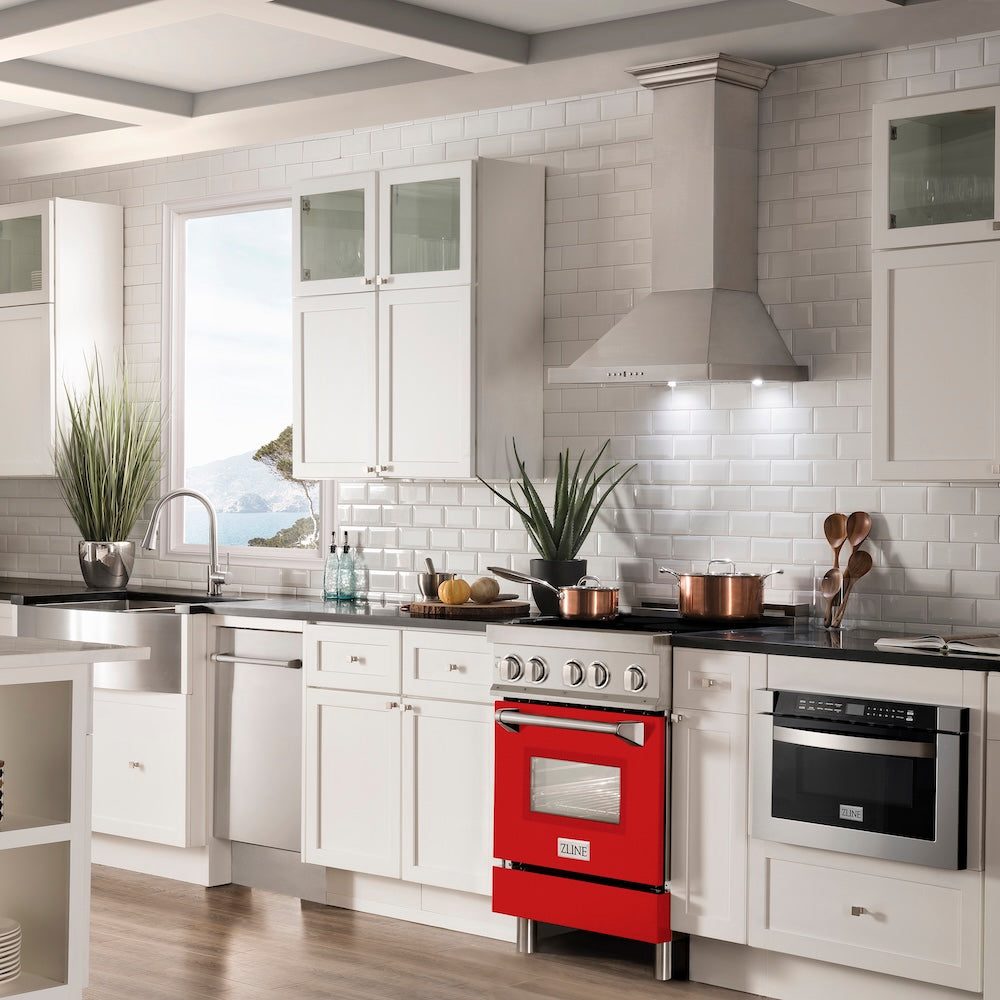 ZLINE 24 in. 2.8 cu. ft. Legacy Induction Range with 4 Element Cooktop and Electric Oven in Stainless Steel and Red Matte Door, Open Box-Good Condition