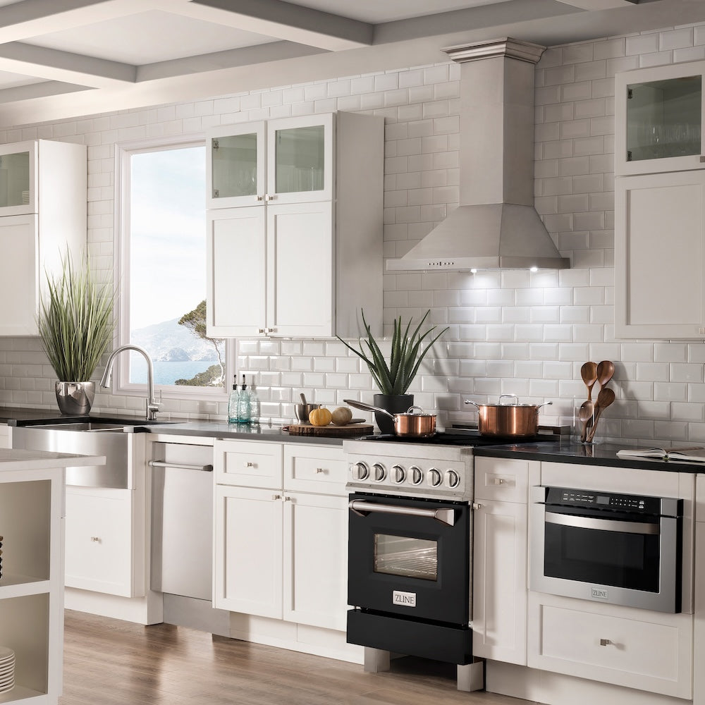 ZLINE 24 in. 2.8 cu. ft. Legacy Induction Range with 4 Element Cooktop and Electric Oven in Satin Stainless Steel and Black Matte Door, Open Box-Good Condition