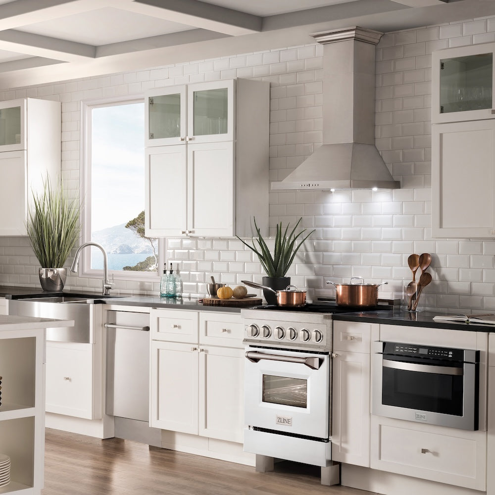 ZLINE 24 in. 2.8 cu. ft. Legacy Induction Range with 4 Element Cooktop and Electric Oven in Satin Stainless Steel and White Matte Door, Open Box-Good Condition