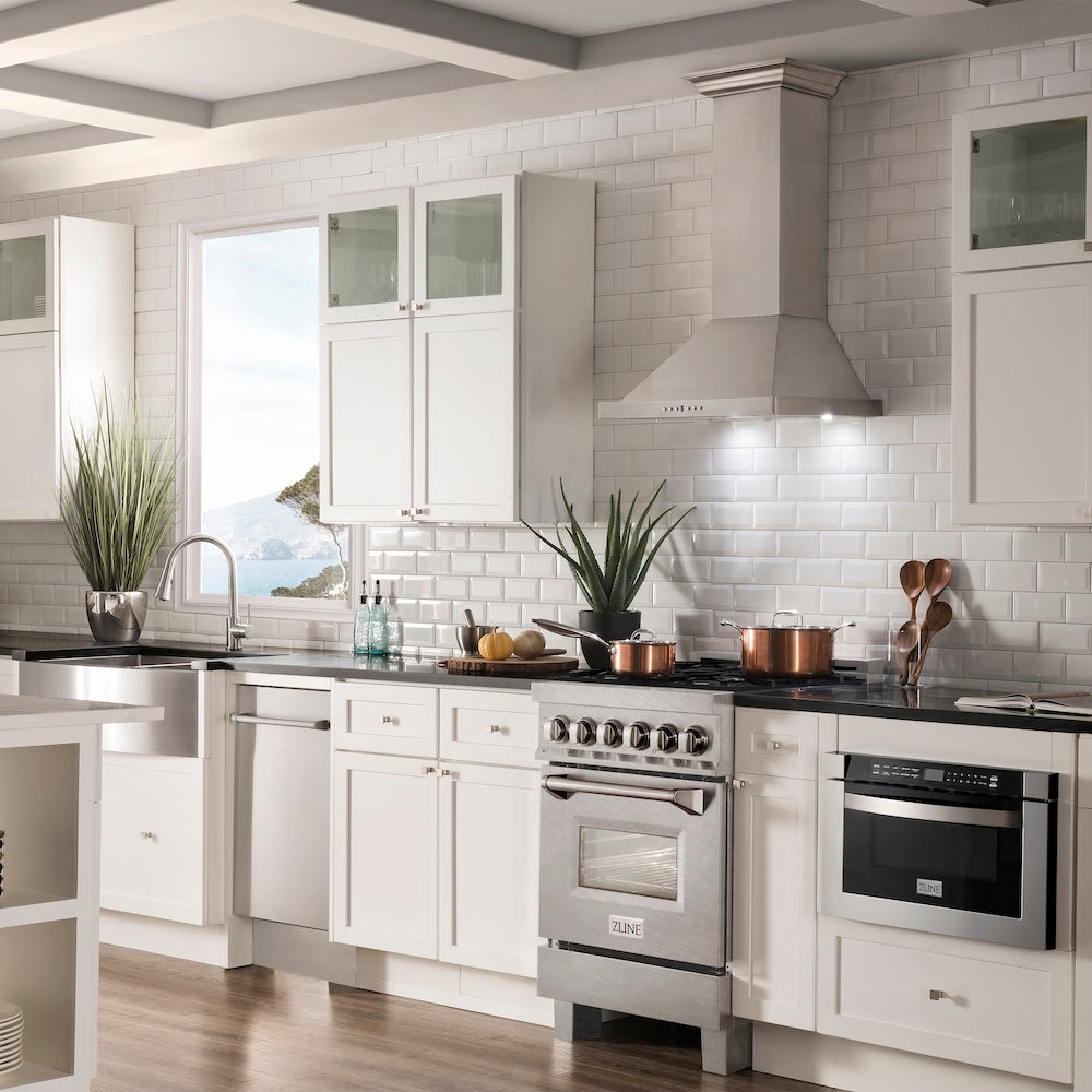ZLINE 24 in. 2.8 cu. ft. Legacy Dual Fuel Range with 4 Burner Gas Cooktop and Electric Convection Oven in Satin Stainless Steel, Open Box-Good Condition