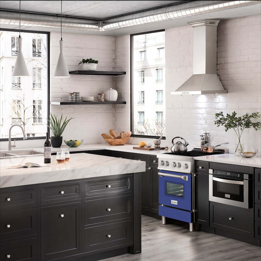 ZLINE 24 in. 2.8 cu. ft. Legacy Induction Range with 4 Element Cooktop and Electric Oven in Stainless Steel and Blue Matte Door, Open Box-Good Condition