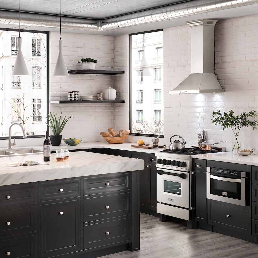 ZLINE Autograph Edition 24 in. 2.8 cu. ft. Legacy Dual Fuel Range with 4 Burner Gas Cooktop and Electric Convection Oven in Stainless Steel and Matte Black Accents, Open Box-Good Condition