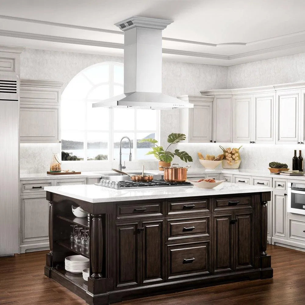 ZLINE Island Mount Range Hood in Stainless Steel with Built-in ZLINE CrownSound Bluetooth Speakers (GL2iCRN-BT) 