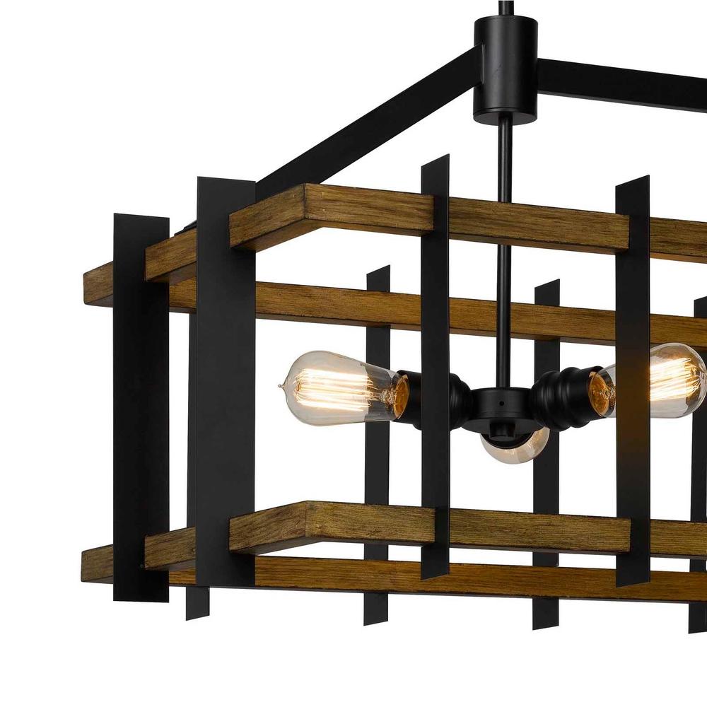 Cal Lighting Bruck 6-Light Metal and Pine Wood Island Chandelier in Iron and Light Oak