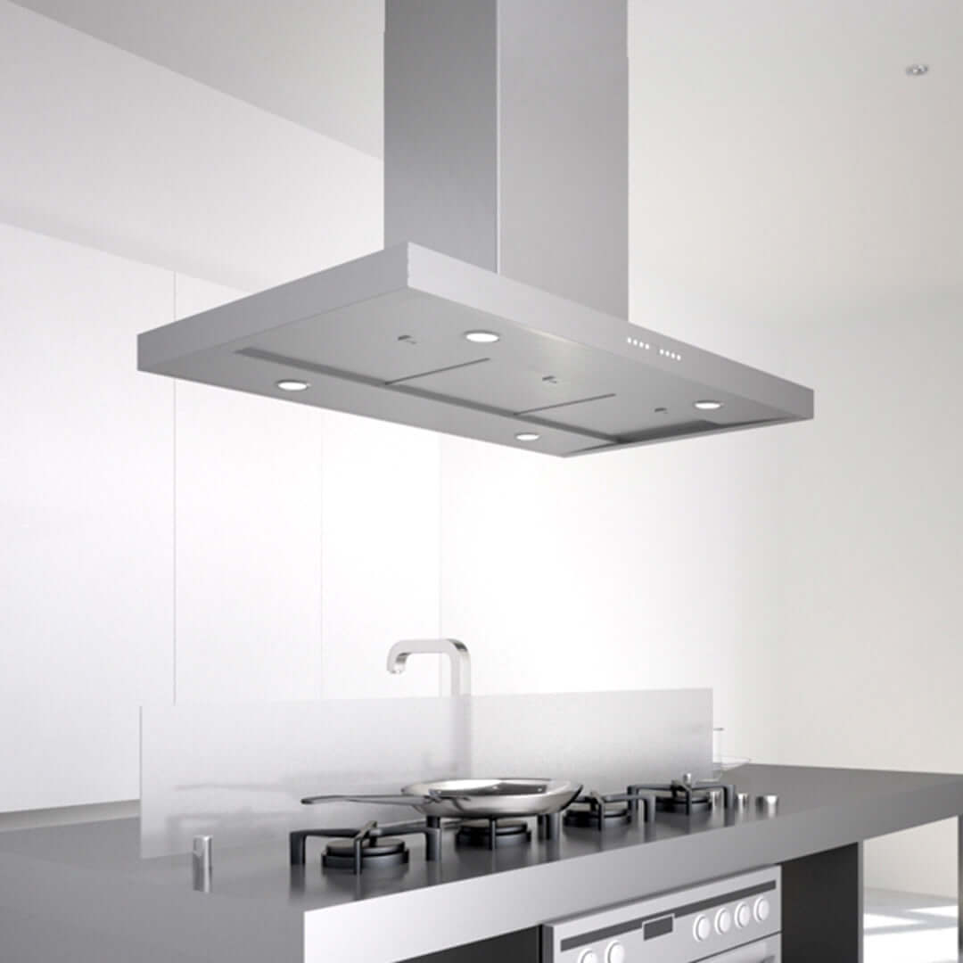 Faber Bella Isola Island Mount Range Hood with Size Options in Stainless Steel 