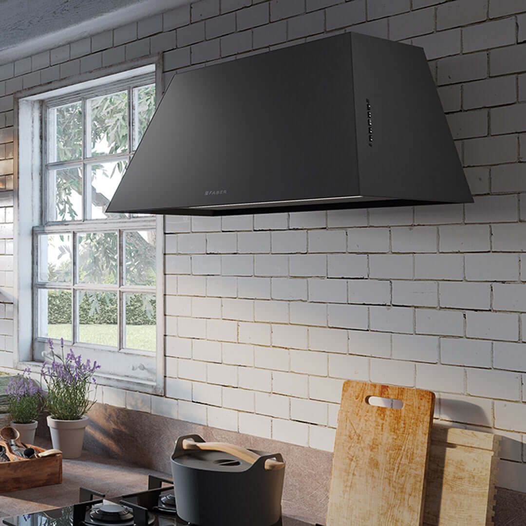 Faber Chloe Wall Mount Range Hood With Size Options In Matte Black 