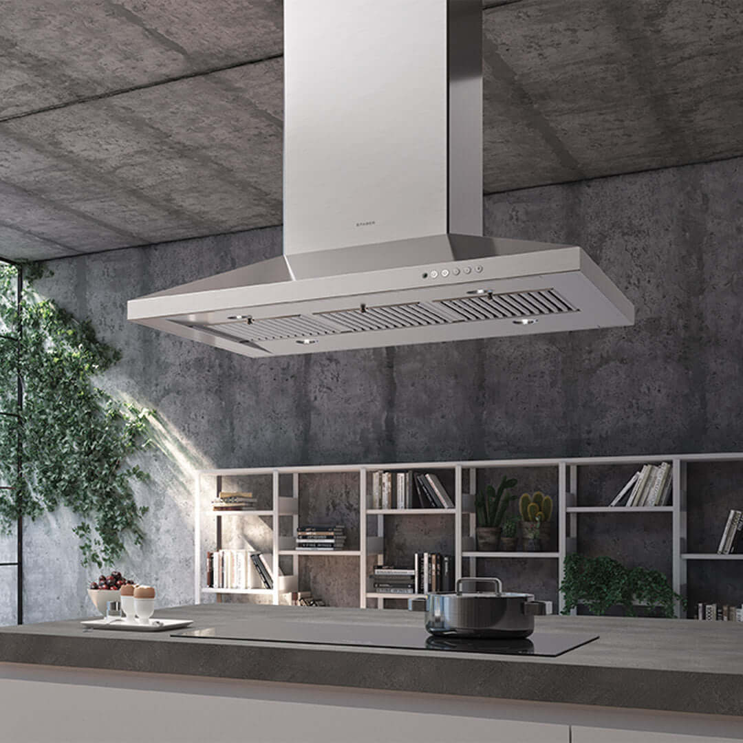 Faber Dama Isola Island Mount Range Hood With Sizing Options In Stainless Steel 