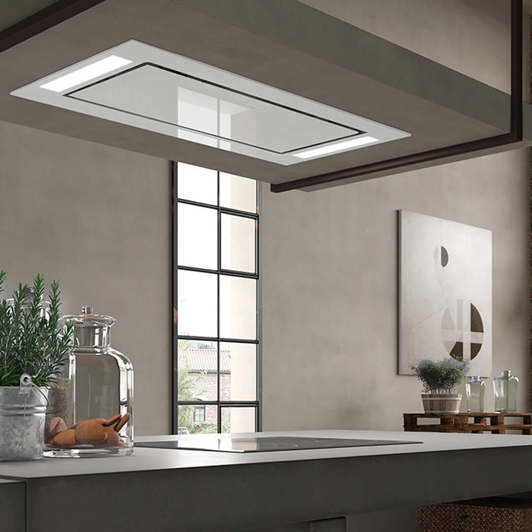 Faber Stratus Isola White Glass Ceiling Mount Island Range Hood With Size Options 