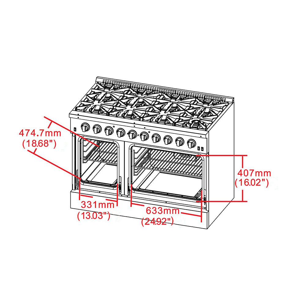 Forno Stainless Steel 48 in. All Gas Range oven door measurements