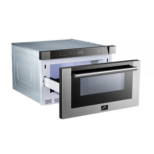 Forno 24 in. 1.2 cu. ft. Built-In Microwave Drawer in Stainless Steel (FMWDR3000-24) side, open.