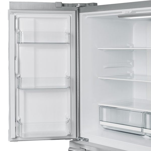 Forno 36 in. Refrigerator side storage and refrigerated space.