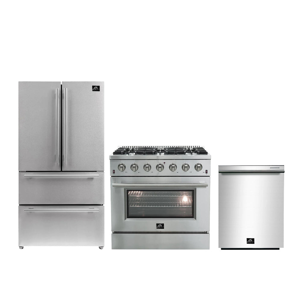 Forno 3-Piece Stainless Steel Kitchen Package with 36 in. Refrigerator and 36 in. Dual Fuel Range and 24 in. Tall Tub Dishwasher in Stainless Steel