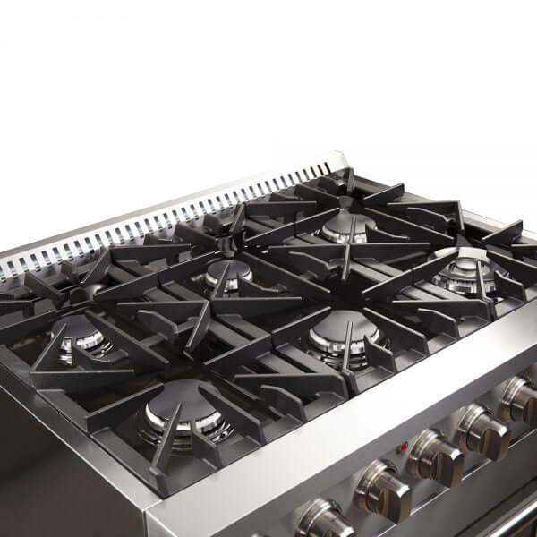 Forno 36 in. Dual Fuel Range cooktop with 6 burners.