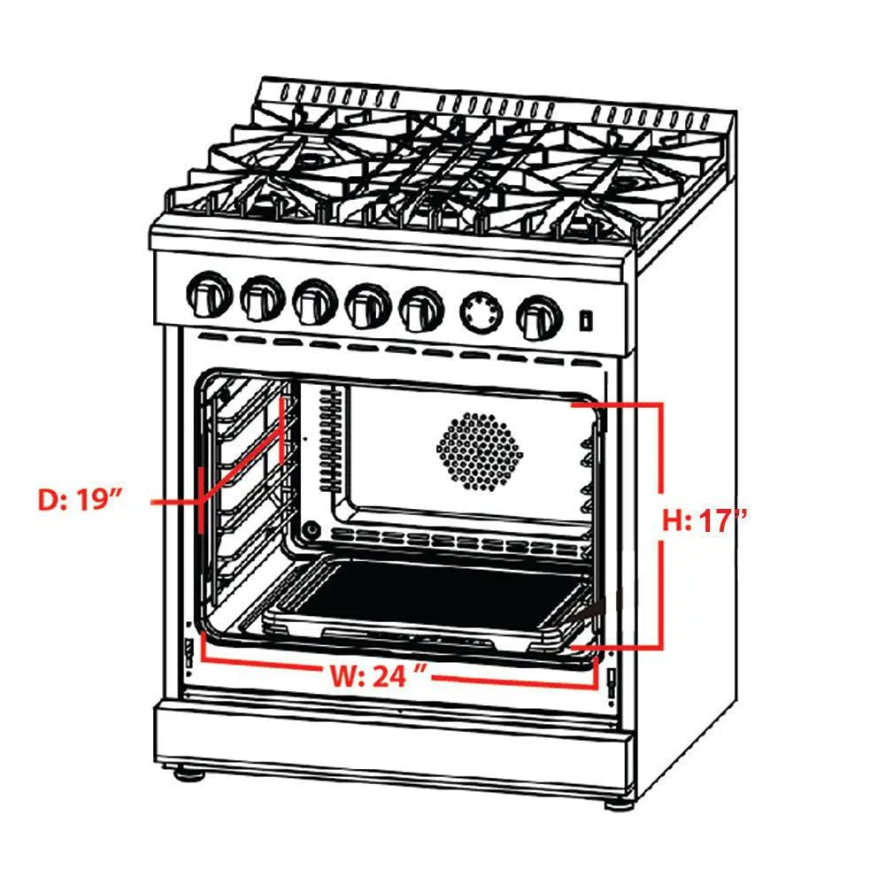  Forno Alta Qualita - 30 in. 4.62 cu. ft. Pro-Style Range with Gas Stove and Gas Oven in Stainless Steel (FFSGS6228-30S) Dimensions