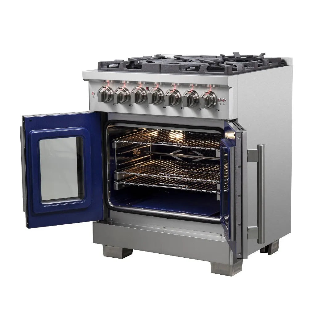 Forno Capriasca 30 in. 4.32 cu. ft. French Door Freestanding Dual Fuel Range with Gas Stove and Electric Oven in Stainless Steel (FFSGS6387-30)-