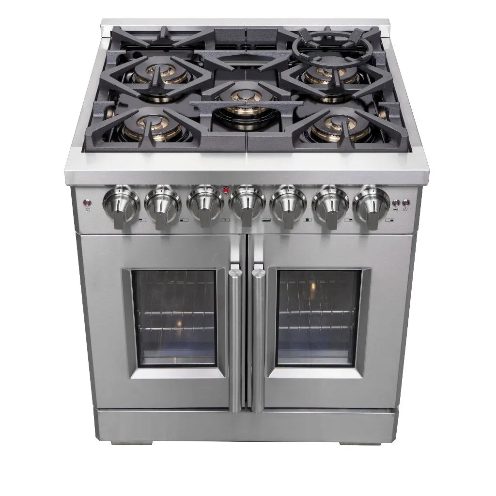 Forno Capriasca 30 in. 4.32 cu. ft. French Door Freestanding Dual Fuel Range with Gas Stove and Electric Oven in Stainless Steel (FFSGS6387-30)-