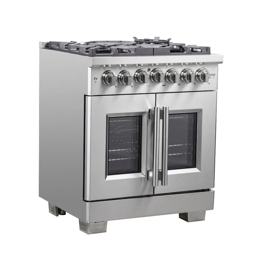 Forno Capriasca 30 in. 4.32 cu. ft. French Door Freestanding Dual Fuel Range with Gas Stove and Electric Oven in Stainless Steel (FFSGS6387-30)-