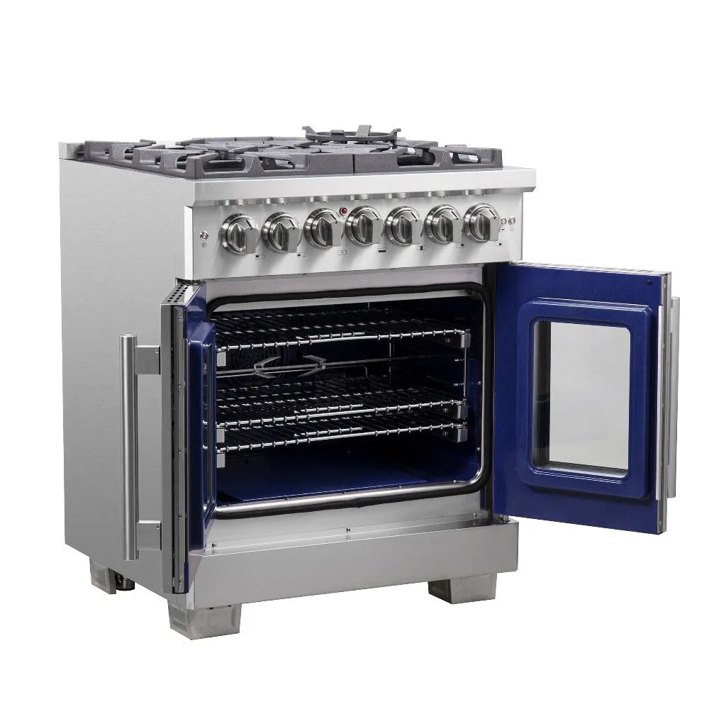 Forno Capriasca 30 in. 4.32 cu. ft. French Door Freestanding Dual Fuel Range with Gas Stove and Electric Oven in Stainless Steel (FFSGS6387-30)-