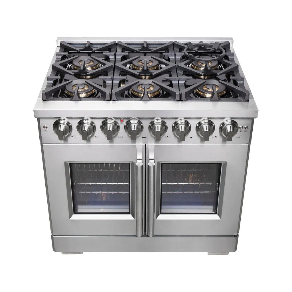 Forno Capriasca 36 in. 5.36 cu. ft. French Door Freestanding Dual Fuel Range with Gas Stove and Electric Oven in Stainless Steel (FFSGS6387-36)-