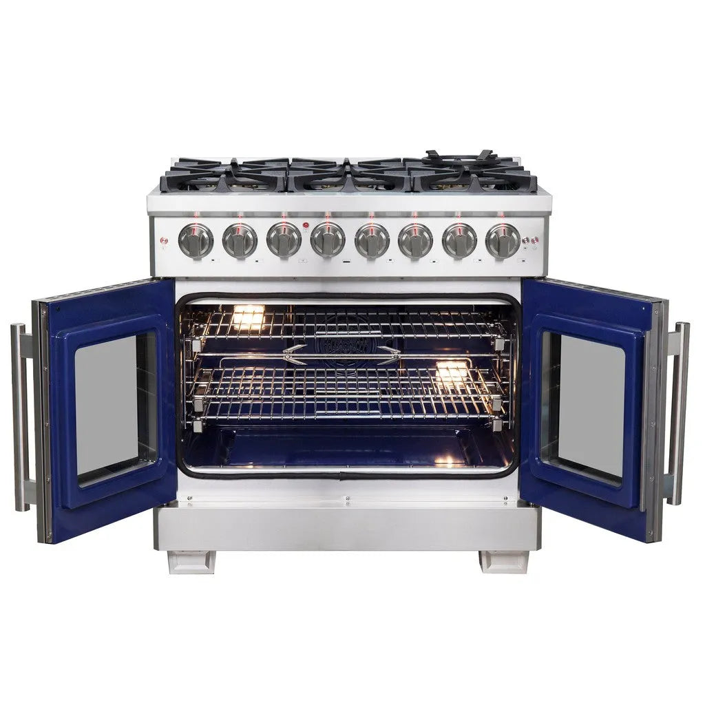 Forno Capriasca 36 in. 5.36 cu. ft. French Door Freestanding Dual Fuel Range with Gas Stove and Electric Oven in Stainless Steel (FFSGS6387-36)-