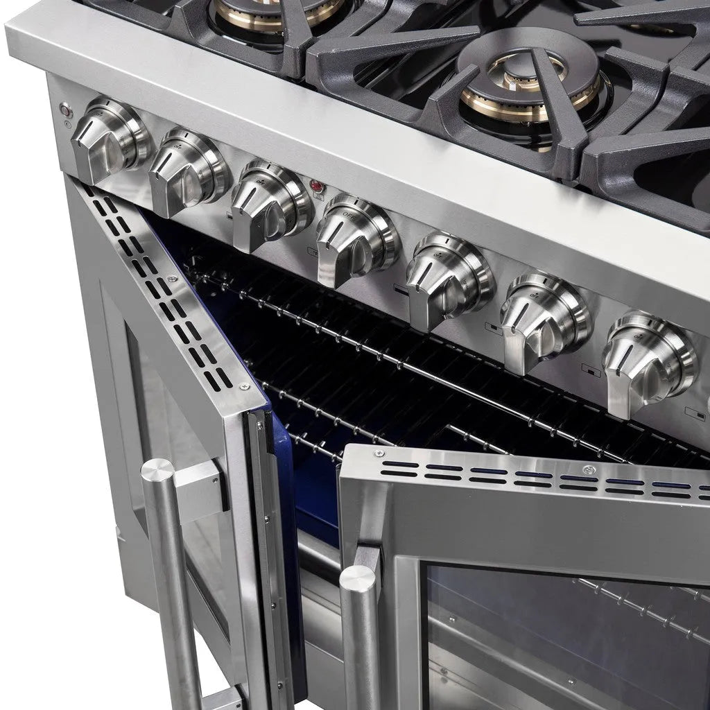 Forno Capriasca 36 in. 5.36 cu. ft. French Door Freestanding Dual Fuel Range with Gas Stove and Electric Oven in Stainless Steel (FFSGS6387-36)-