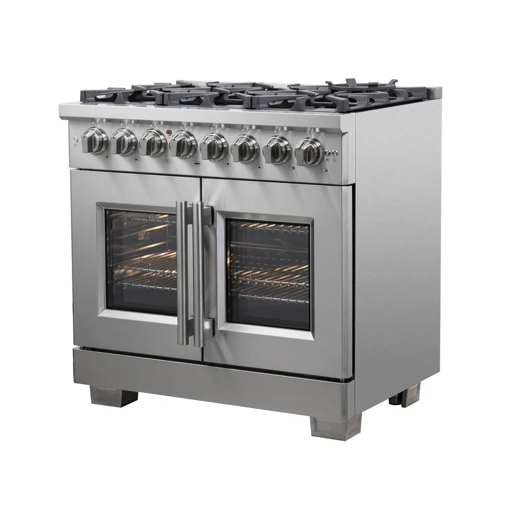 Forno Capriasca 36 in. 5.36 cu. ft. French Door Freestanding Dual Fuel Range with Gas Stove and Electric Oven in Stainless Steel (FFSGS6387-36)-