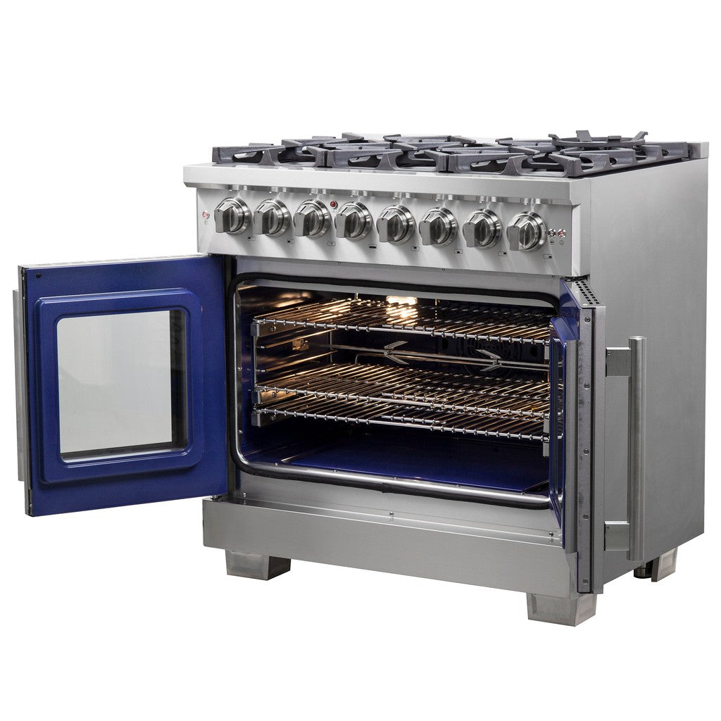 Forno Capriasca 36 in. 5.36 cu. ft. French Door Freestanding Dual Fuel Range with Gas Stove and Electric Oven in Stainless Steel (FFSGS6387-36)-