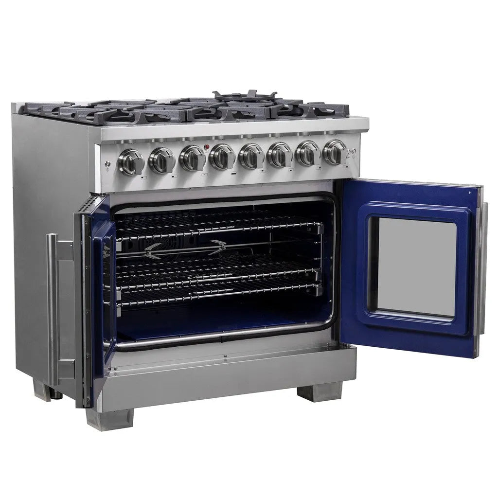 Forno Capriasca 36 in. 5.36 cu. ft. French Door Freestanding Dual Fuel Range with Gas Stove and Electric Oven in Stainless Steel (FFSGS6387-36)-