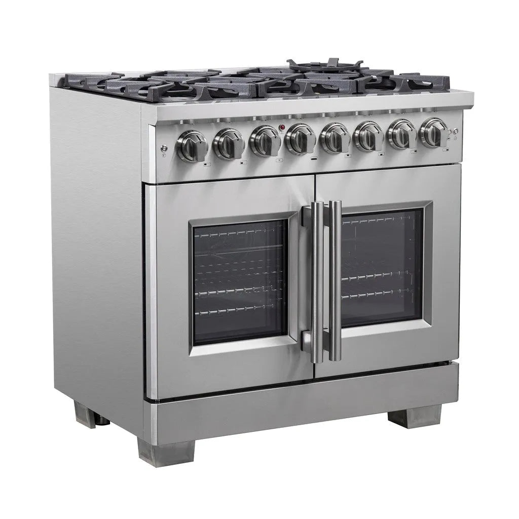 Forno Capriasca 36 in. 5.36 cu. ft. French Door Freestanding Dual Fuel Range with Gas Stove and Electric Oven in Stainless Steel (FFSGS6387-36)-