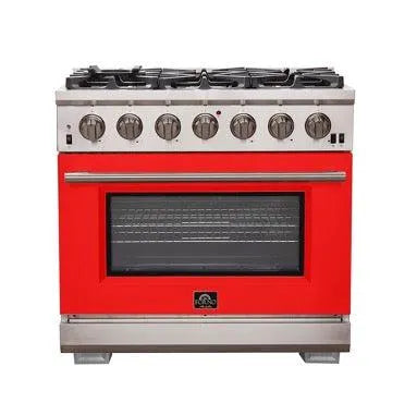 Forno Capriasca - 36 in. 5.36 cu. ft. Professional Freestanding Range with Gas Stove and Gas Oven (FFSGS6260-36)-Red Door