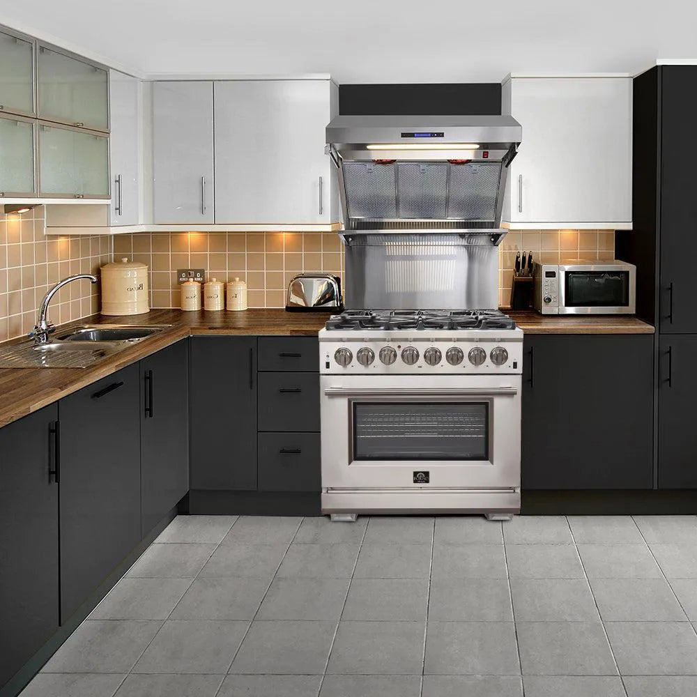 Forno Capriasca - 36 in. 5.36 cu. ft. Titanium Professional Freestanding Dual Fuel Range in Stainless Steel (FFSGS6187-36)-