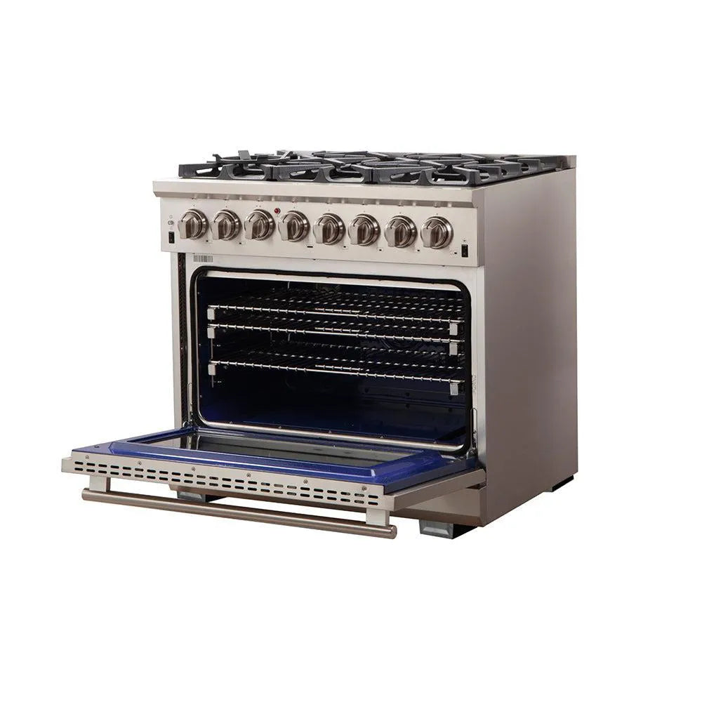 Forno Capriasca - 36 in. 5.36 cu. ft. Titanium Professional Freestanding Dual Fuel Range in Stainless Steel (FFSGS6187-36)-