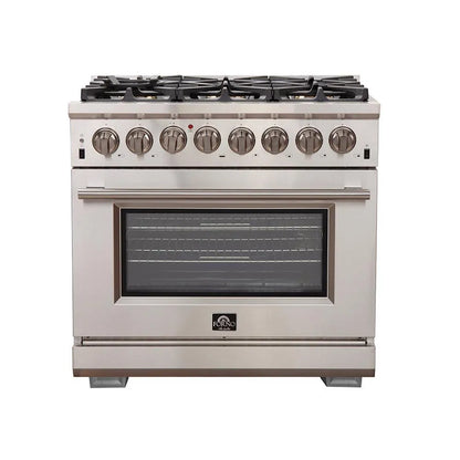 Forno Capriasca 36 in. 5.36 cu. ft. Titanium Professional Freestanding Dual Fuel Range in Stainless Steel (FFSGS6187-36) main image.